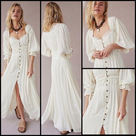 Free People Magdalia Maxi Dress Boho Exaggerated Sleeves Milkmade Dress XS - Picture 1 of 16